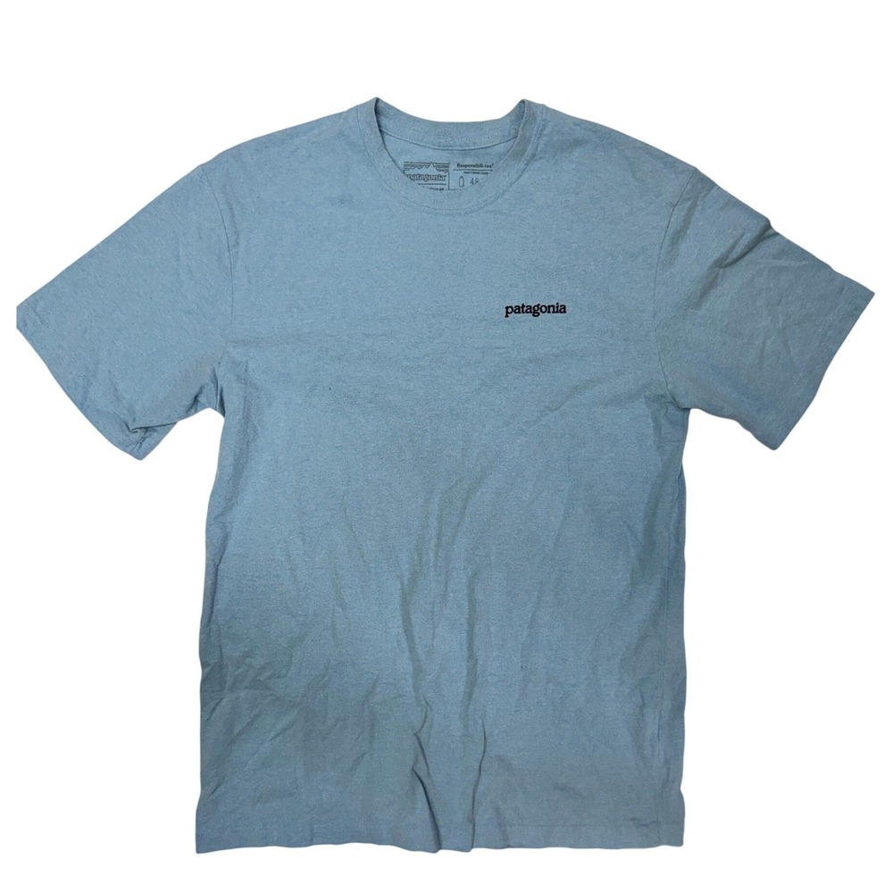 Patagonia P-6 Logo Responsibili-Tee Mens Small Blue Recycled T-Shirt